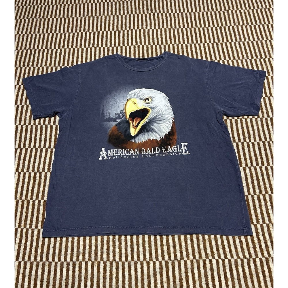 Y2K American Bald Eagle T Shirt Mens Boxy XL  Navy Wildlife Graphic Tee